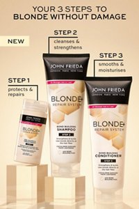 Graphic showing how the John Frieda Blonde+ Repair range works